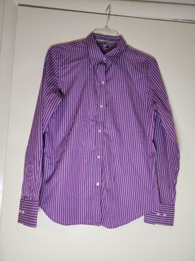 Lauren Ralph Lauren Preppy Purple Striped Button-Down Shirt Size M